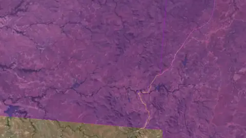 Areas Subject to Native Title in Queensland, drawn over satellite imagery