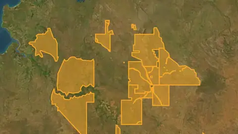 NT Claims in Queensland, drawn over satellite imagery