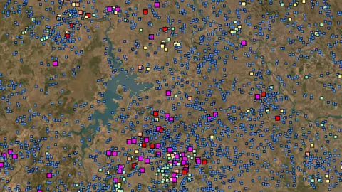Streams in Queensland, drawn over satellite imagery