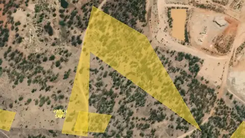 Historic Mining Claim Extent in Queensland, drawn over satellite imagery