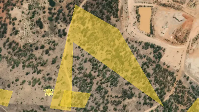 Historic Mining Claim Extent in Queensland, drawn over satellite imagery