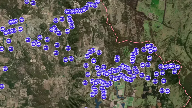 Historic Mineral Freehold Granted in Queensland, drawn over satellite imagery