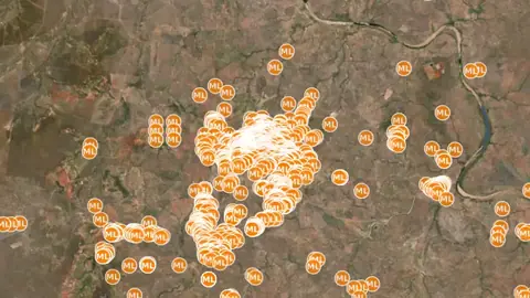 Historic ML Application in Queensland, drawn over satellite imagery