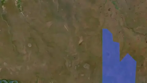 Historic Mining Lease Surface Area in Queensland, drawn over satellite imagery