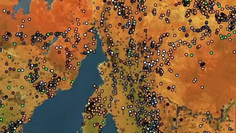 All Mineral Occurrences in South Australia, drawn over satellite imagery