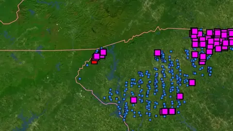 Stream Concentrate Geochemistry in South Carolina, drawn over satellite imagery