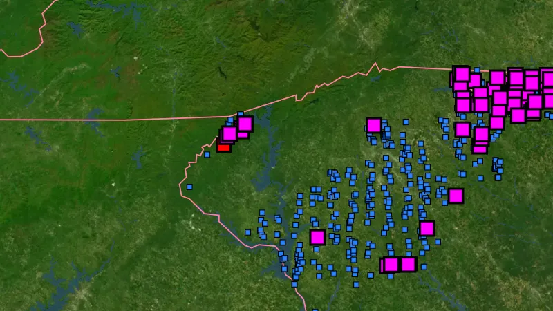 Stream Concentrate Geochemistry in South Carolina, drawn over satellite imagery