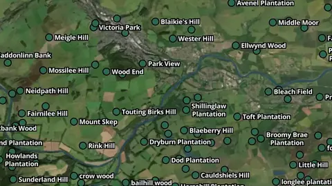 Land & Natural in Scotland, drawn over satellite imagery