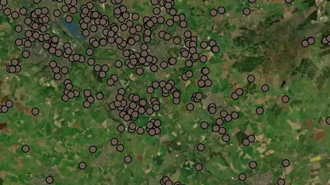 Mining in Scotland, drawn over satellite imagery