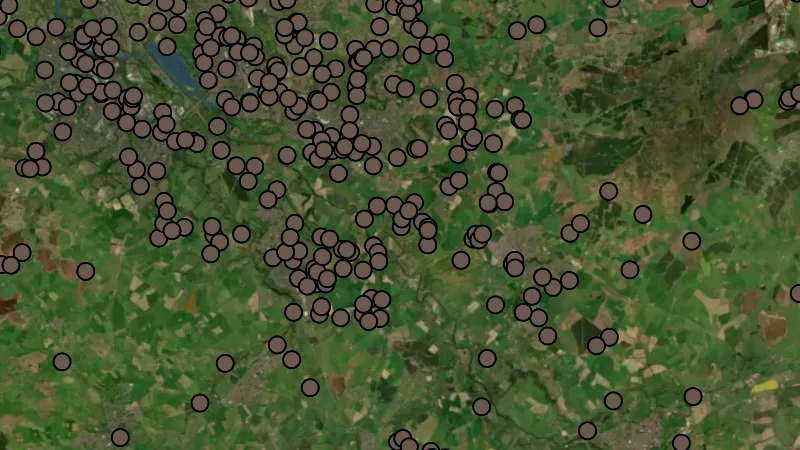 Mining in Scotland, drawn over satellite imagery