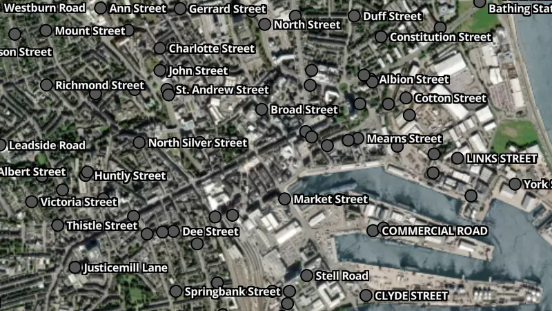 Transport in Scotland, drawn over satellite imagery