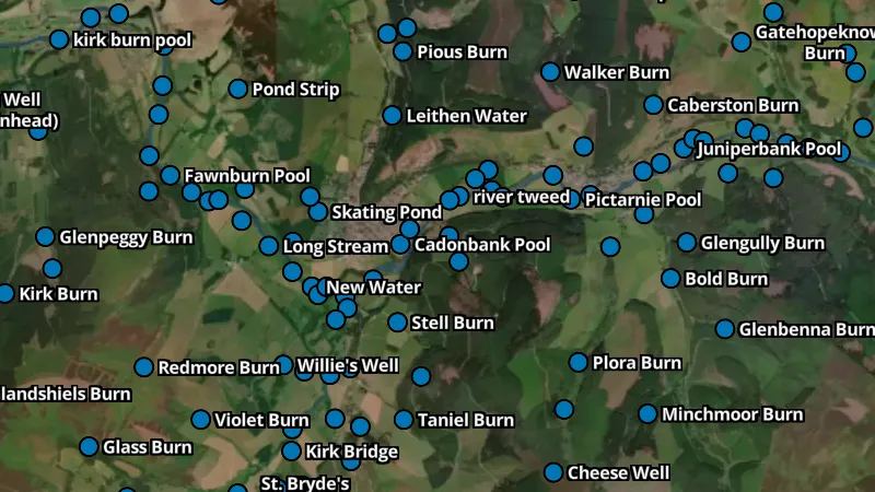 Water in Scotland, drawn over satellite imagery