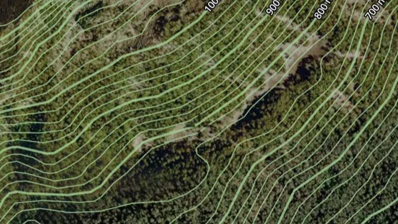 Contours in the Detector Maps app, Tasmania
