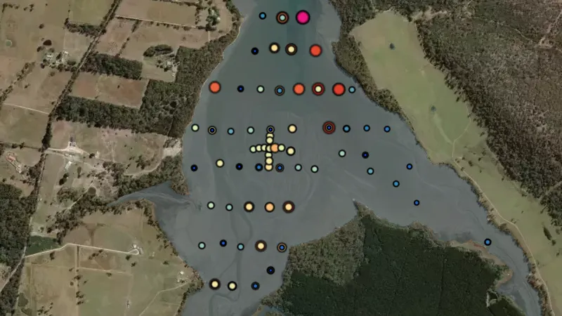 Unknown Samples in Tasmania, drawn over satellite imagery