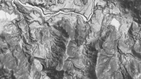 LiDAR Hillshade in Tasmania, drawn over satellite imagery