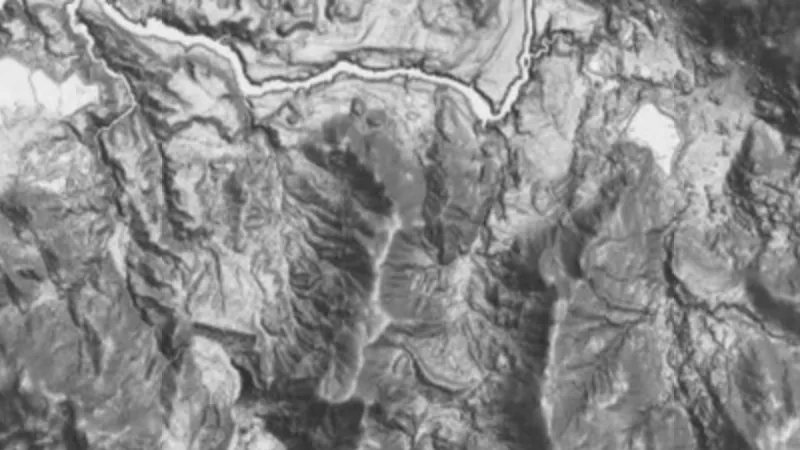 LiDAR Hillshade in Tasmania, drawn over satellite imagery