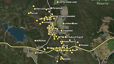 Gold Occurrences in the Detector Maps app, Tasmania