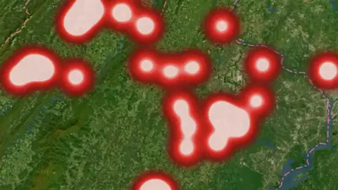 Civil War Battles in USA coins and relics, drawn over satellite imagery