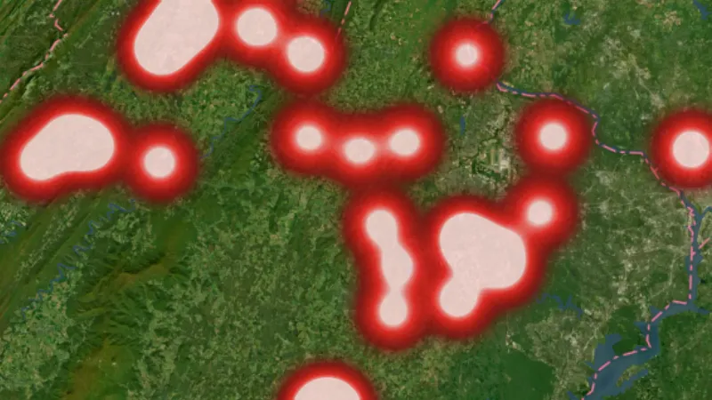 Civil War Battles in USA coins and relics, drawn over satellite imagery
