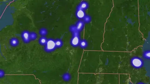Revolutionary War Battles in USA coins and relics, drawn over satellite imagery