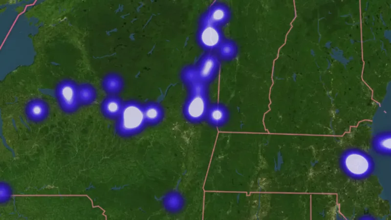 Revolutionary War Battles in USA coins and relics, drawn over satellite imagery
