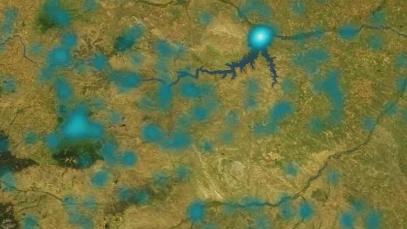 Ghost Towns in USA coins and relics, drawn over satellite imagery