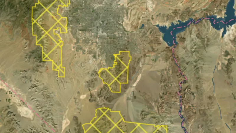 National Monument Areas in USA coins and relics, drawn over satellite imagery