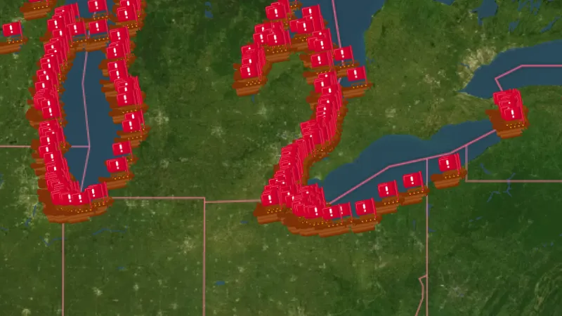 Shipwrecks in USA coins and relics, drawn over satellite imagery