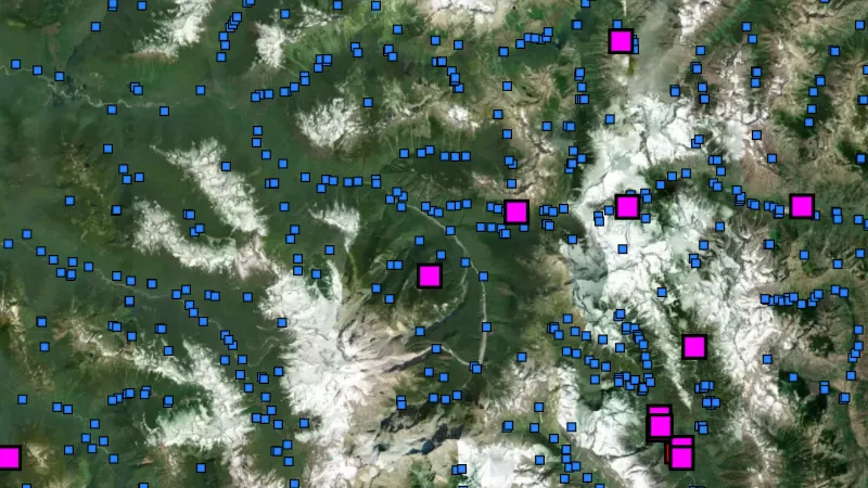 Stream Concentrate Geochemistry in Washington, drawn over satellite imagery