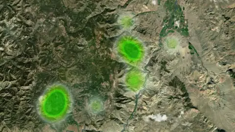 Historic Mill Claim Heatmap in Utah, drawn over satellite imagery