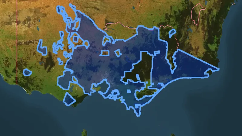 Coverage Areas in Victoria, drawn over satellite imagery