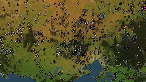 All Mineral Occurrences in Victoria, drawn over satellite imagery