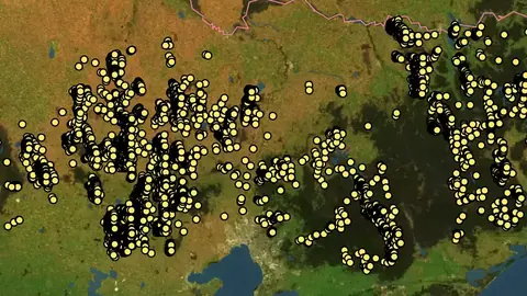 Gold Occurrences in Victoria, drawn over satellite imagery