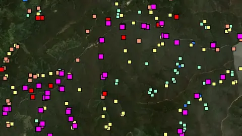 Streams in Victoria, drawn over satellite imagery