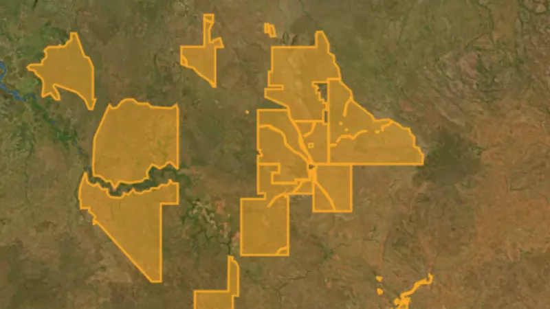 NT Claims in Western Australia, drawn over satellite imagery