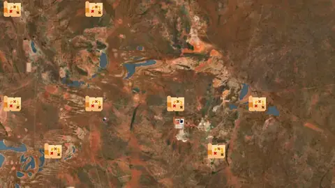 Historic Mining Maps in Western Australia, drawn over satellite imagery