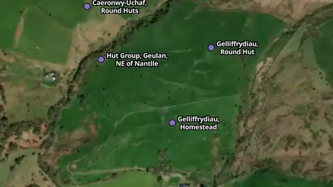 Roman in Wales, drawn over satellite imagery