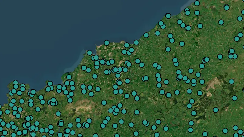 Historic in Wales, drawn over satellite imagery