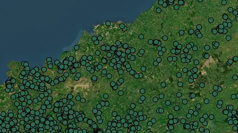 Land & Natural in Wales, drawn over satellite imagery