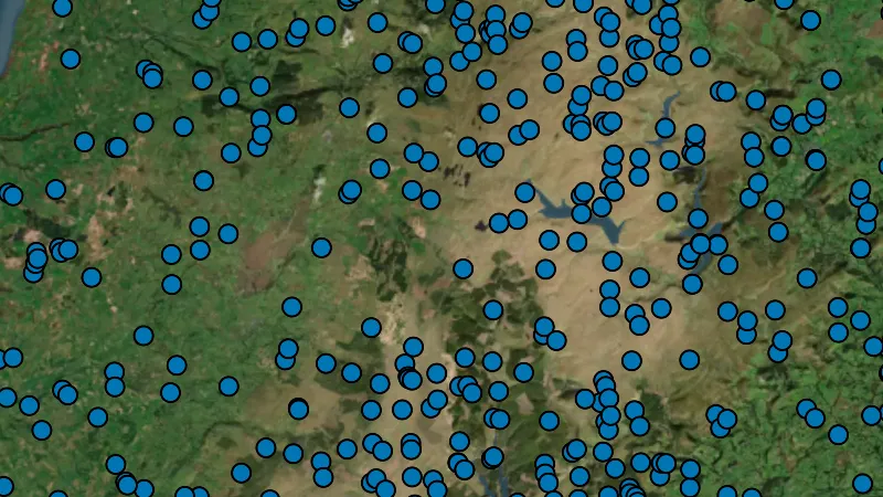 Water in Wales, drawn over satellite imagery