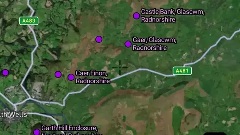 Hillforts in the Detector Maps app, Wales