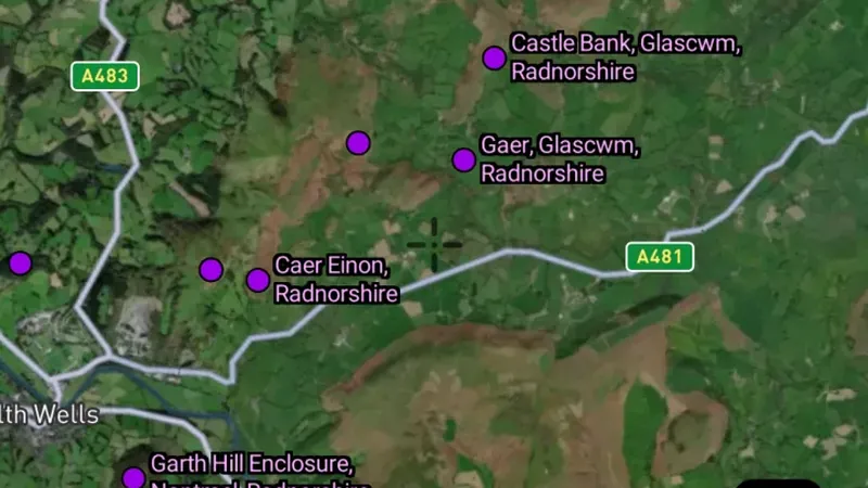 Hillforts in the Detector Maps app, Wales