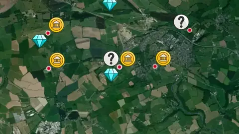 Iron Age Finds in Wales, drawn over satellite imagery