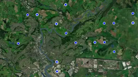 Medieval Finds in Wales, drawn over satellite imagery