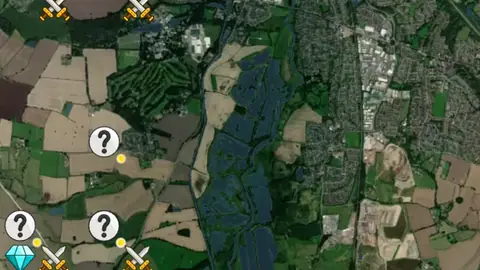 Other Finds in Wales, drawn over satellite imagery