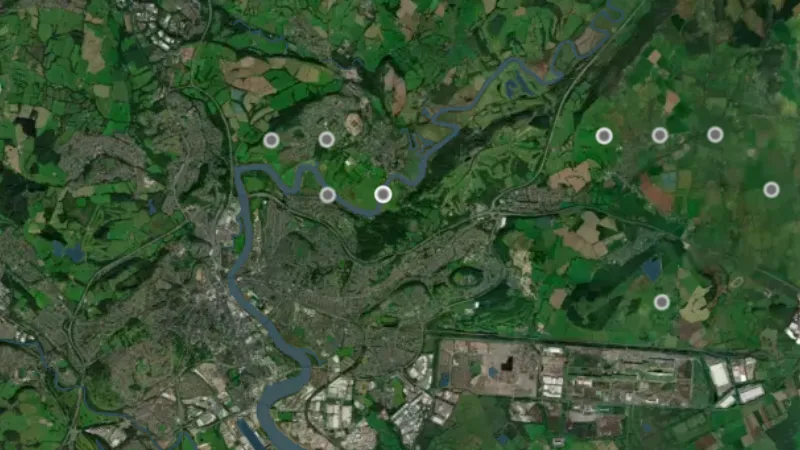 Post Medieval Finds in Wales, drawn over satellite imagery