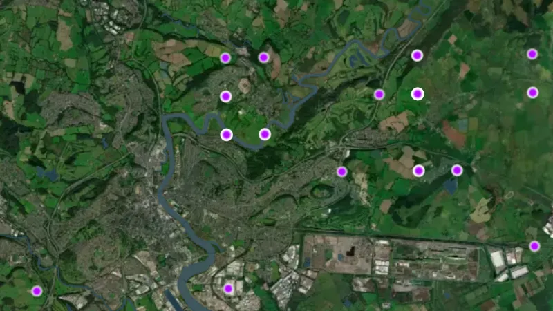 Roman Finds in Wales, drawn over satellite imagery