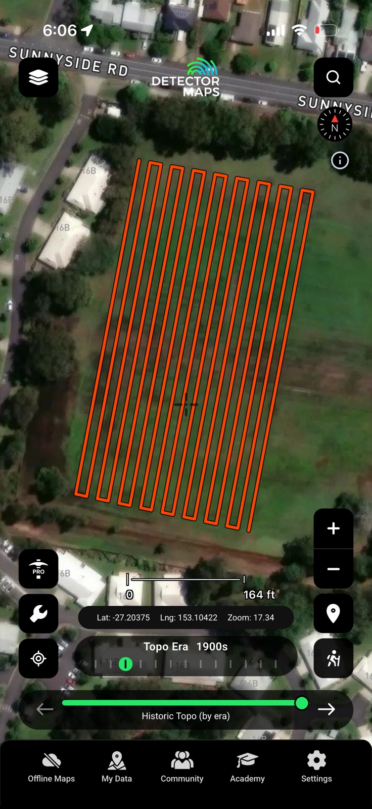 Detector Grid search lanes on the map in the Detector Maps app