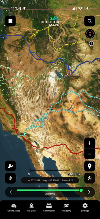Historic trails in the Detector Maps app
