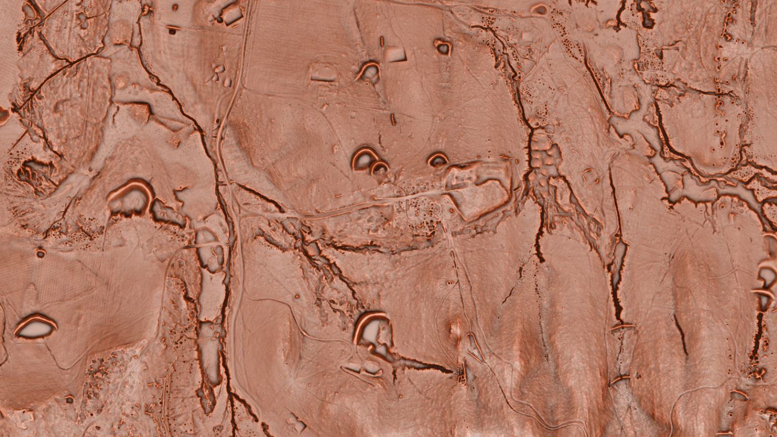 Dynamic LiDAR of the same ground: shafts, mullock heaps, races and dams show through the forest